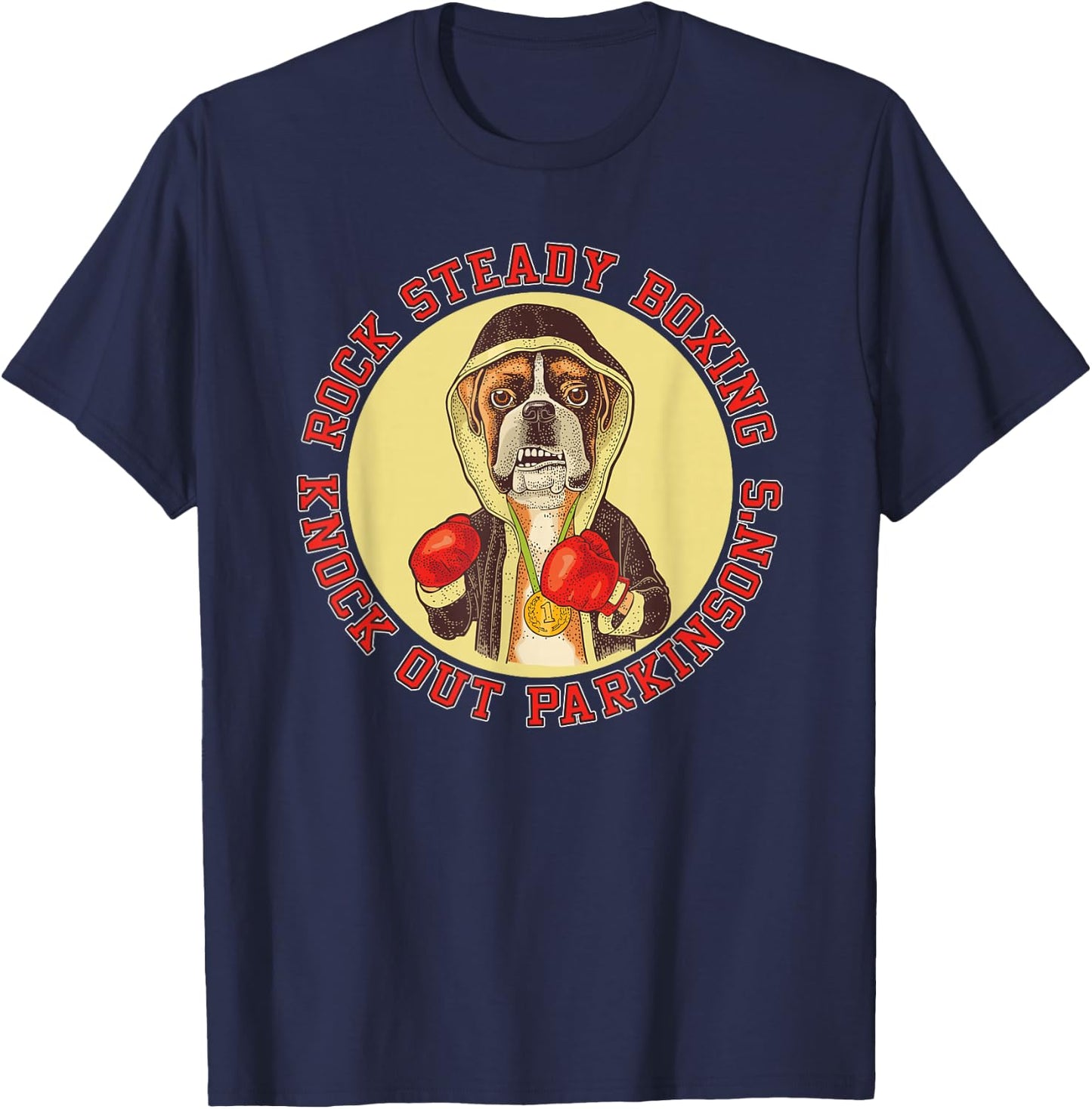 Rock Steady Boxing Parkinson's - Boxer Dog With Red Gloves T-Shirt - T-Shirt | Navy