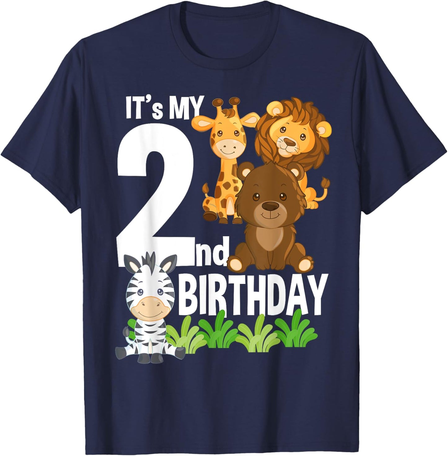 It's My 2nd Birthday Zoo Theme Birthday Safari Jungle Animal T-Shirt - T-Shirt | Navy