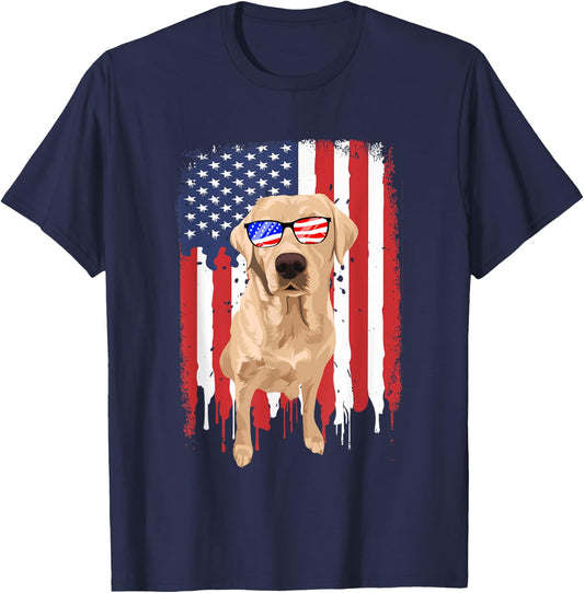 Labrador Retriever Shirt Independence Day 4th July USA Flag T-Shirt - T-Shirt | Navy
