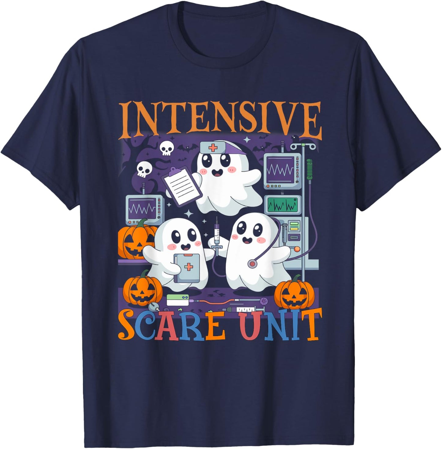 Halloween Intensive Care Scare Unit Ghost Nurse ICU Nursing T-Shirt - T-Shirt | Navy