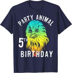 Star Wars Chewie Party Animal 5th Birthday Colorful Portrait T-Shirt - T-Shirt | Navy