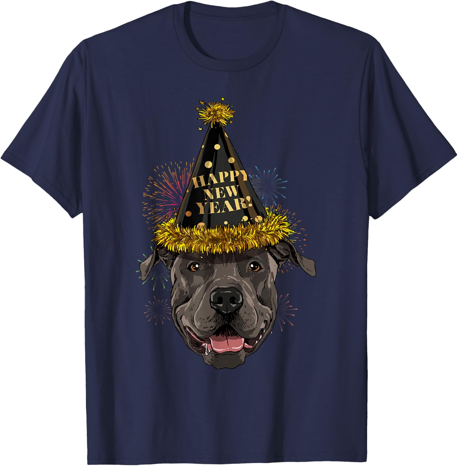 Pit Bull Happy New Year 2021 Dog New Years Eve Party T-Shirt - T-Shirt | Navy