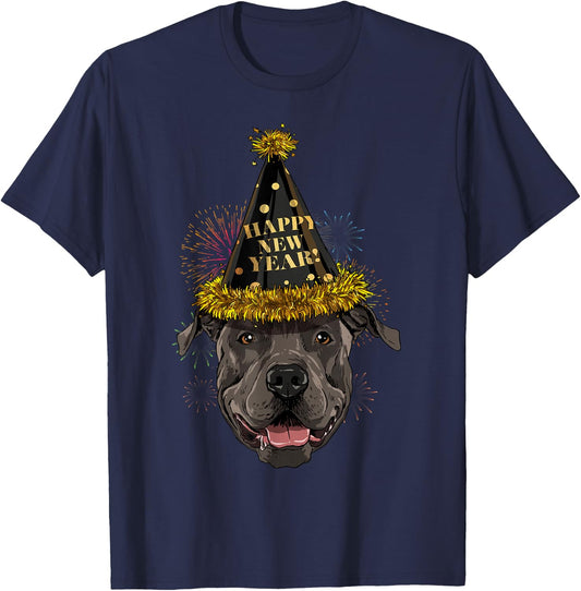 Pit Bull Happy New Year 2021 Dog New Years Eve Party T-Shirt - T-Shirt | Navy