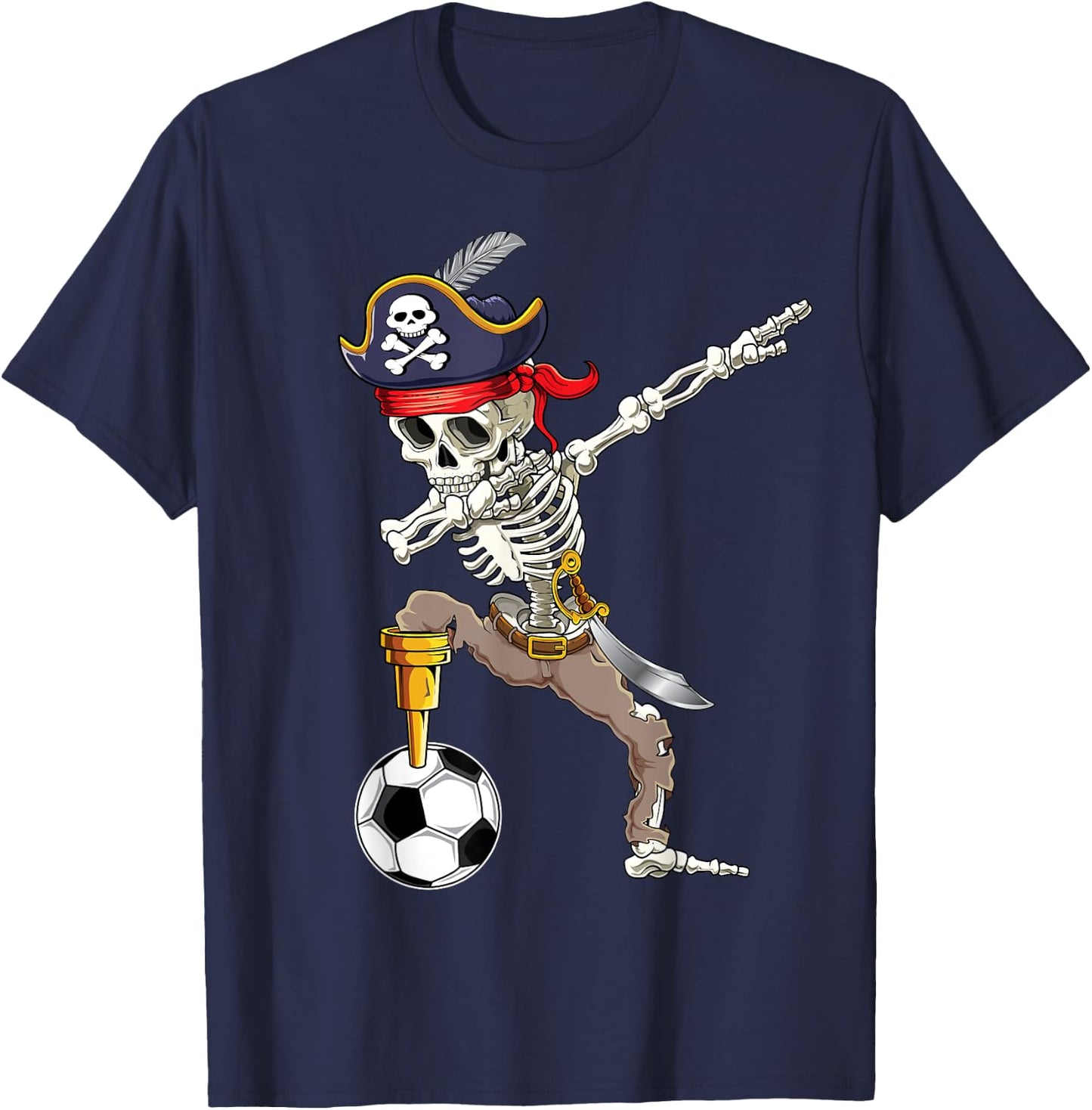Dab Skeleton | Dabbing Skeleton Futbol Pirate Soccer Gifts T-Shirt - T-Shirt | Navy