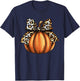 Pumpkin Leopard Coquette Bow Women Girls Kids Halloween T-Shirt - T-Shirt | Navy