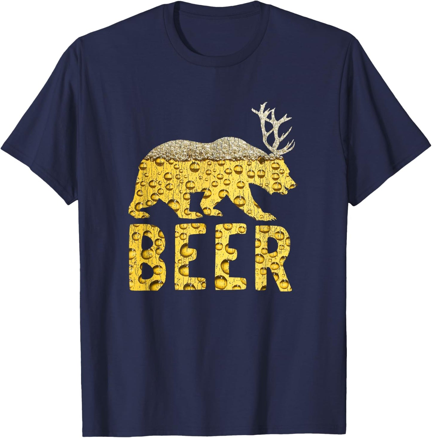 Beer Bubbles Bear+Deer=Beer Bear Antlers T-Shirt - T-Shirt | Navy