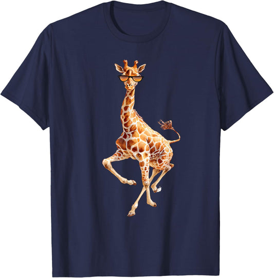 Giraffe Sunglasses Funny Giraffe Lover Safari Animal Animal T-Shirt - T-Shirt | Navy