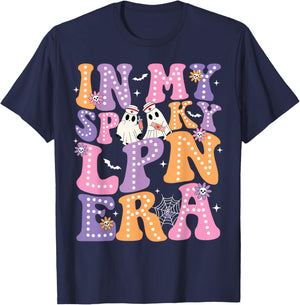 Groovy In My Spooky LPN Era Ghost Nurse Halloween Nursing T-Shirt - T-Shirt | Navy