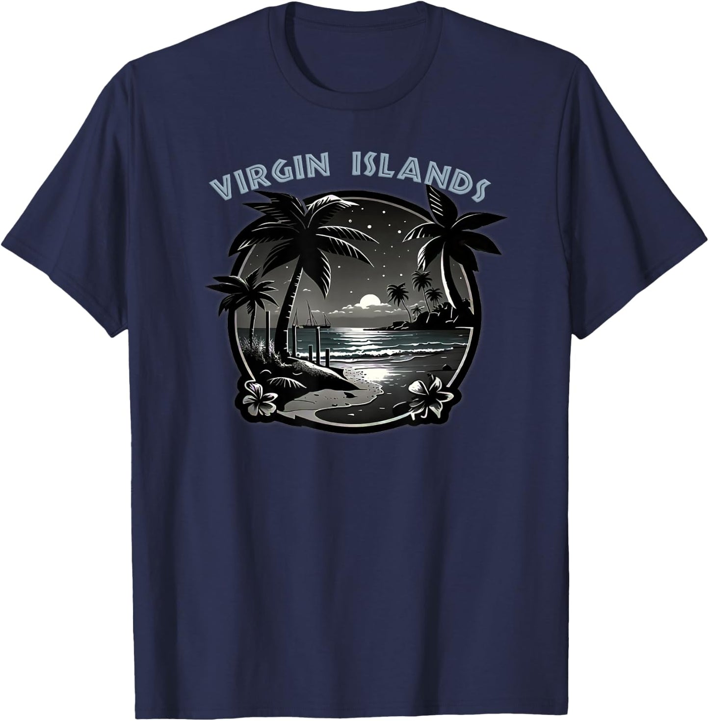 Virgin Islands Palms Caribbean Deck Chair Hammock Souvenir T-Shirt - T-Shirt | Navy