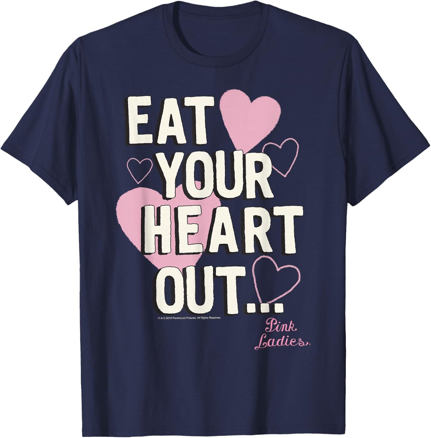 Grease Pink Ladies Eat Your Heart Out T-Shirt - T-Shirt | Navy