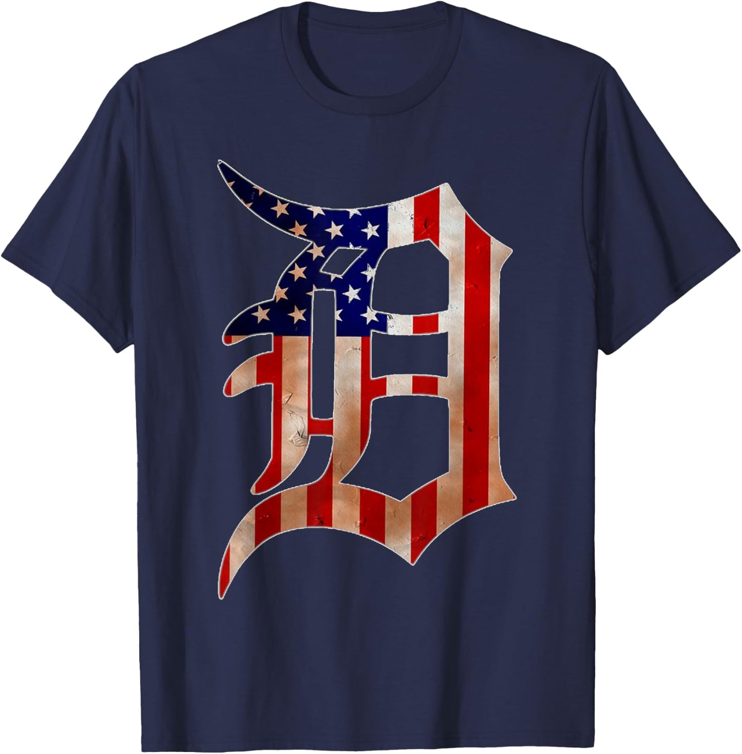 Detroit City American Flag Old English D T-Shirt - T-Shirt | Navy