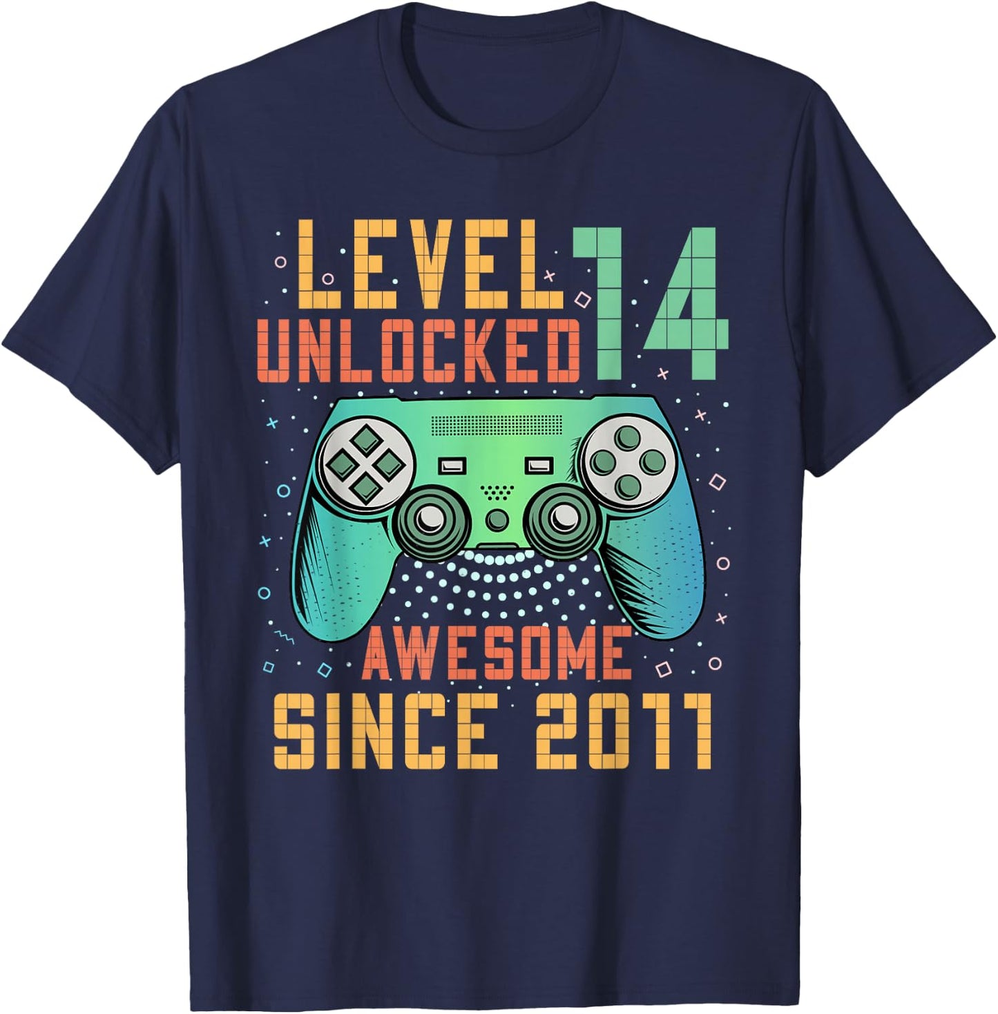 Level 14 Unlocked 14th Birthday 14 Year Old Boy Gifts Gaming T-Shirt - T-Shirt | Navy