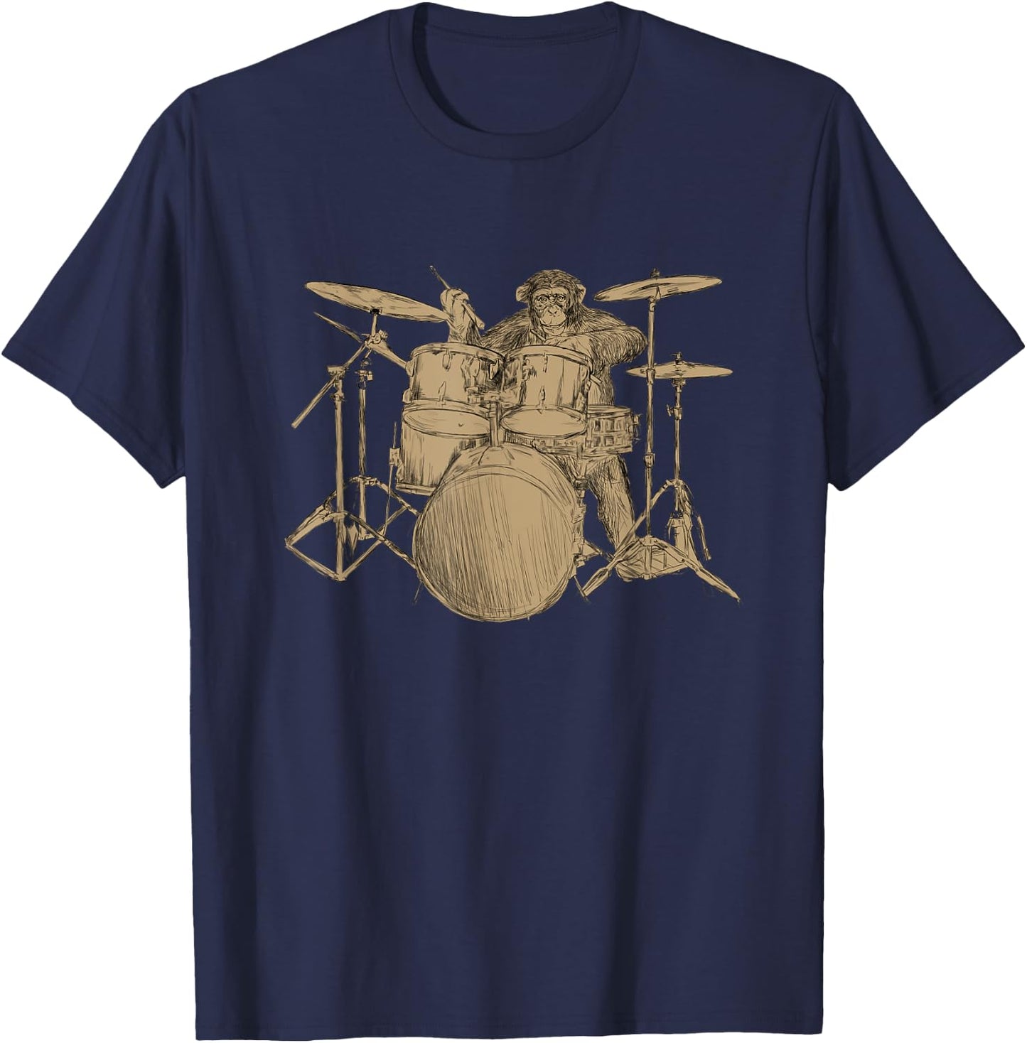 Drummer Shirt Men Monkey Lover Gift Drummer Musician T-Shirt - T-Shirt | Navy