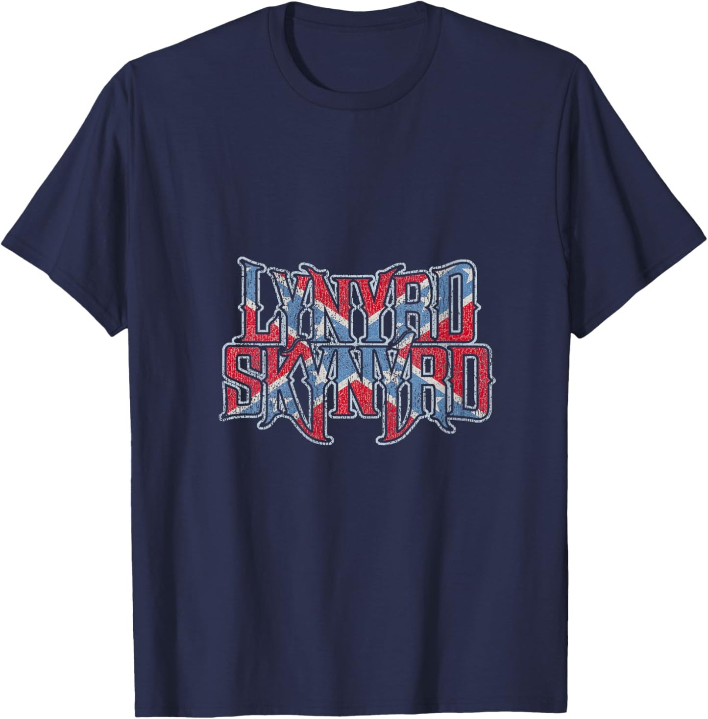 Lynyrd Skynyrd Vintage Logo Rock Biker US Flag Southern V-Neck T-Shirt - T-Shirt | Navy