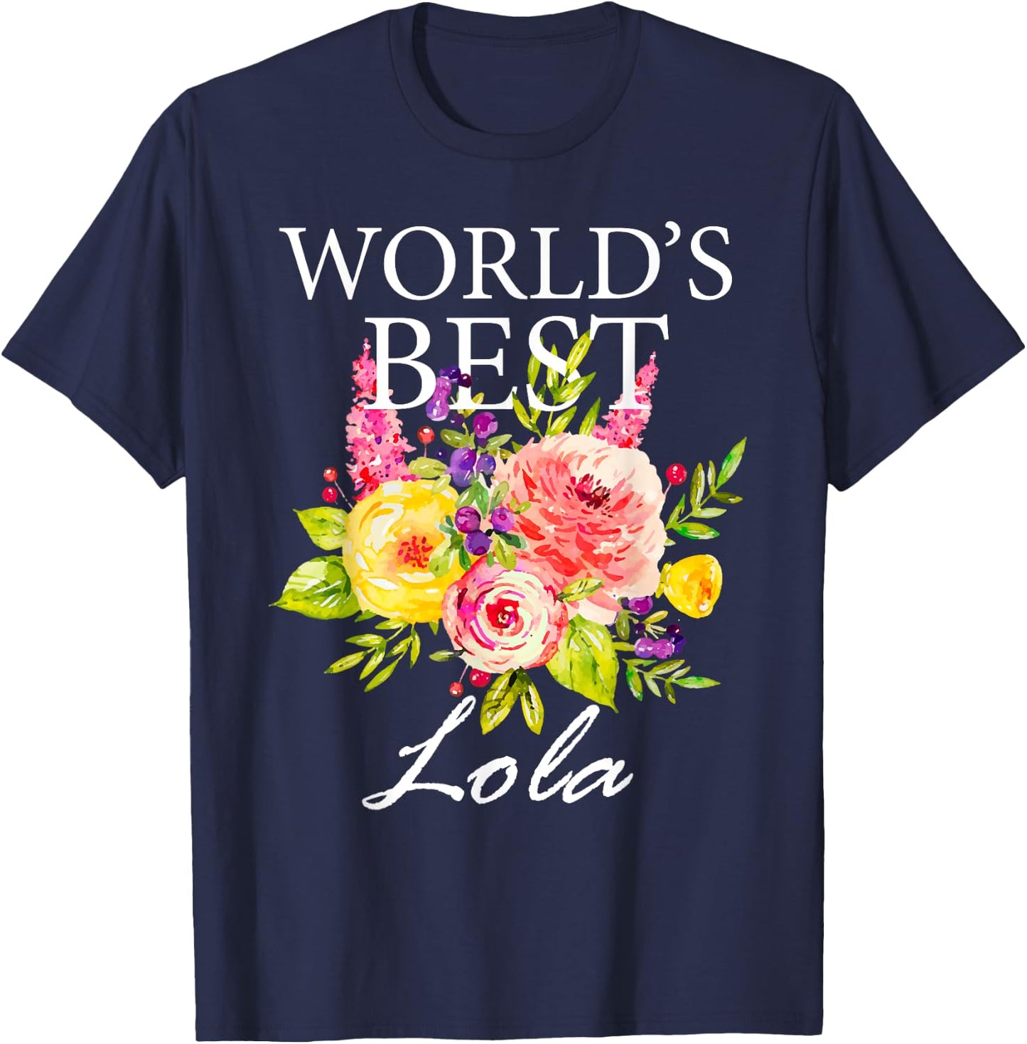 World's Best Lola Filipino Grandma Mother's Day Flower T-Shirt - T-Shirt | Navy