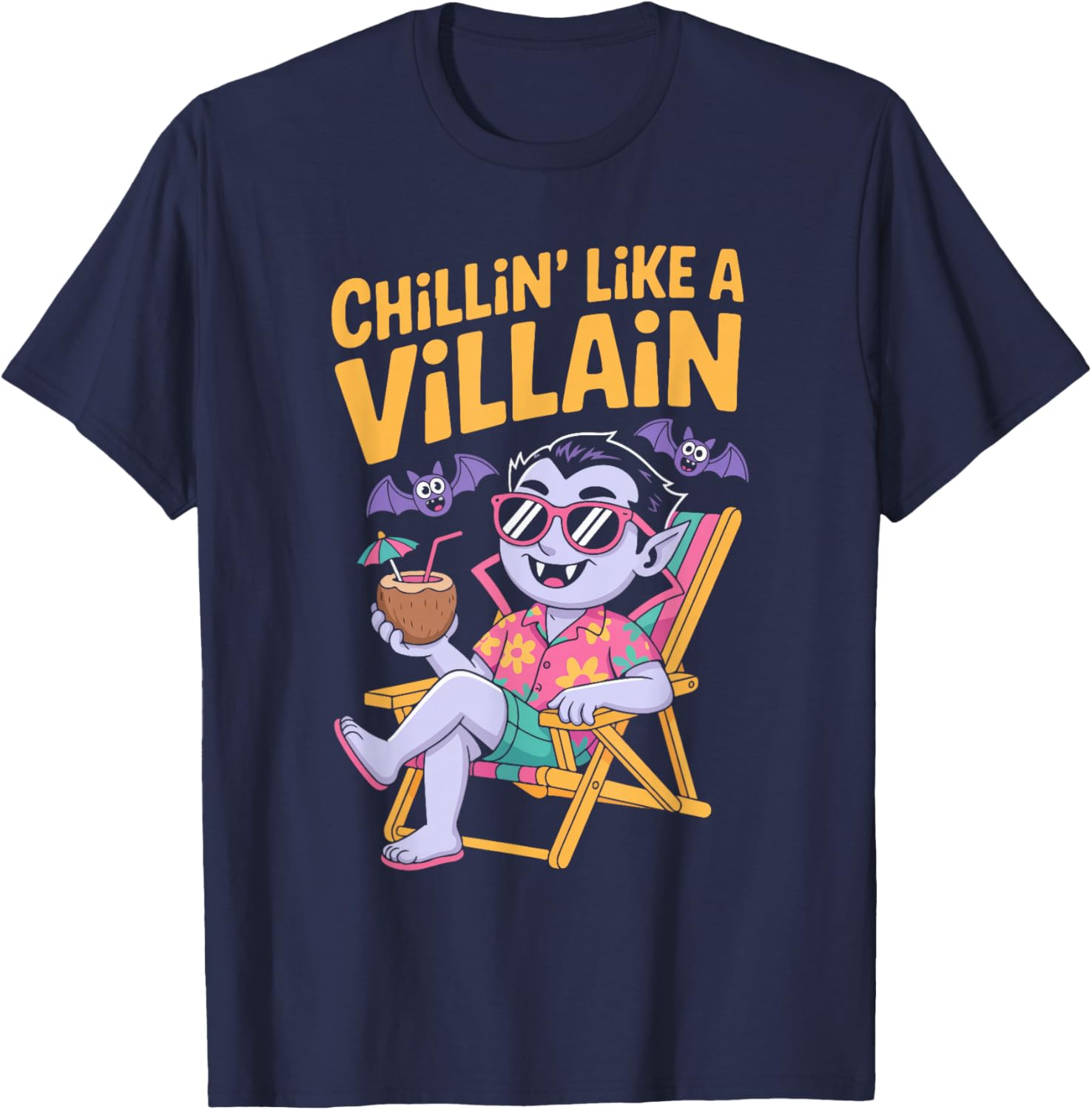 Chillin' Like A Villain Summerween Halloween Fun T-Shirt - T-Shirt | Navy