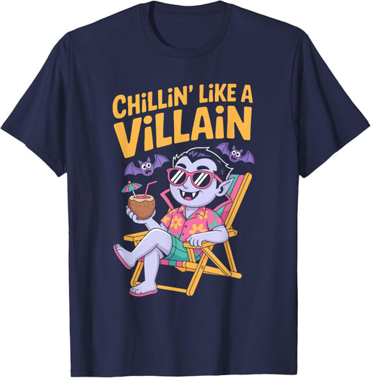 Chillin' Like A Villain Summerween Halloween Fun T-Shirt - T-Shirt | Navy