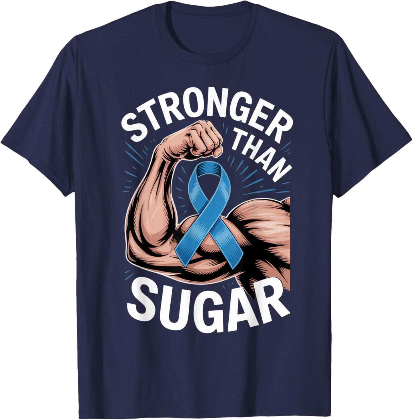 Workout Fitness Stronger Than Sugar Diabetes Awareness Crew T-Shirt - T-Shirt | Navy