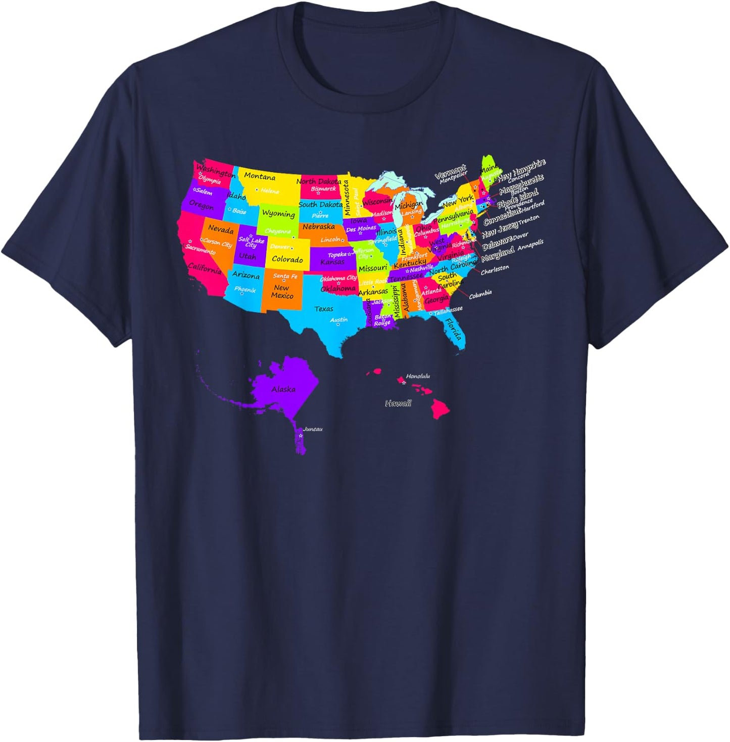 United States map with States and Capital Cities Shirt T-Shirt - T-Shirt | Navy