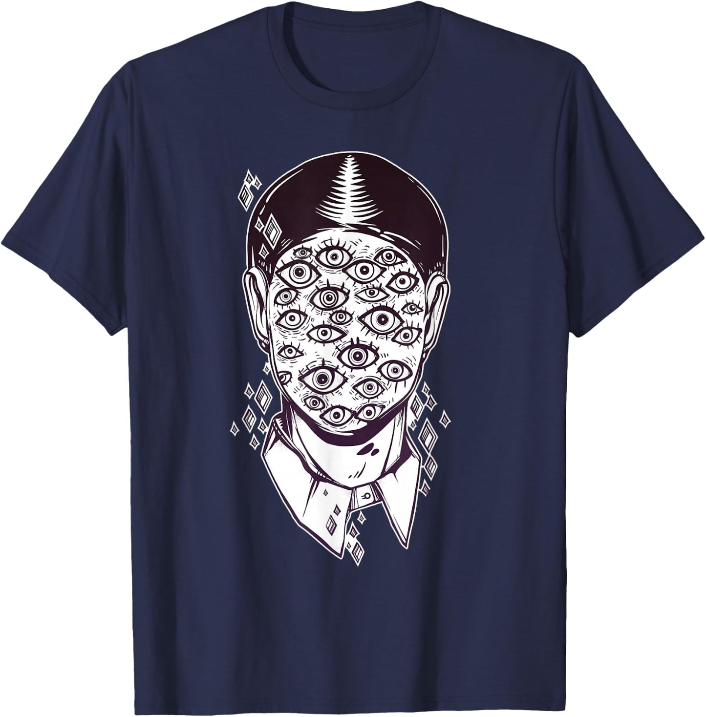 Dali Surreal - Noir Retro Eyes on Face Tattoo Art T-Shirt - T-Shirt | Navy