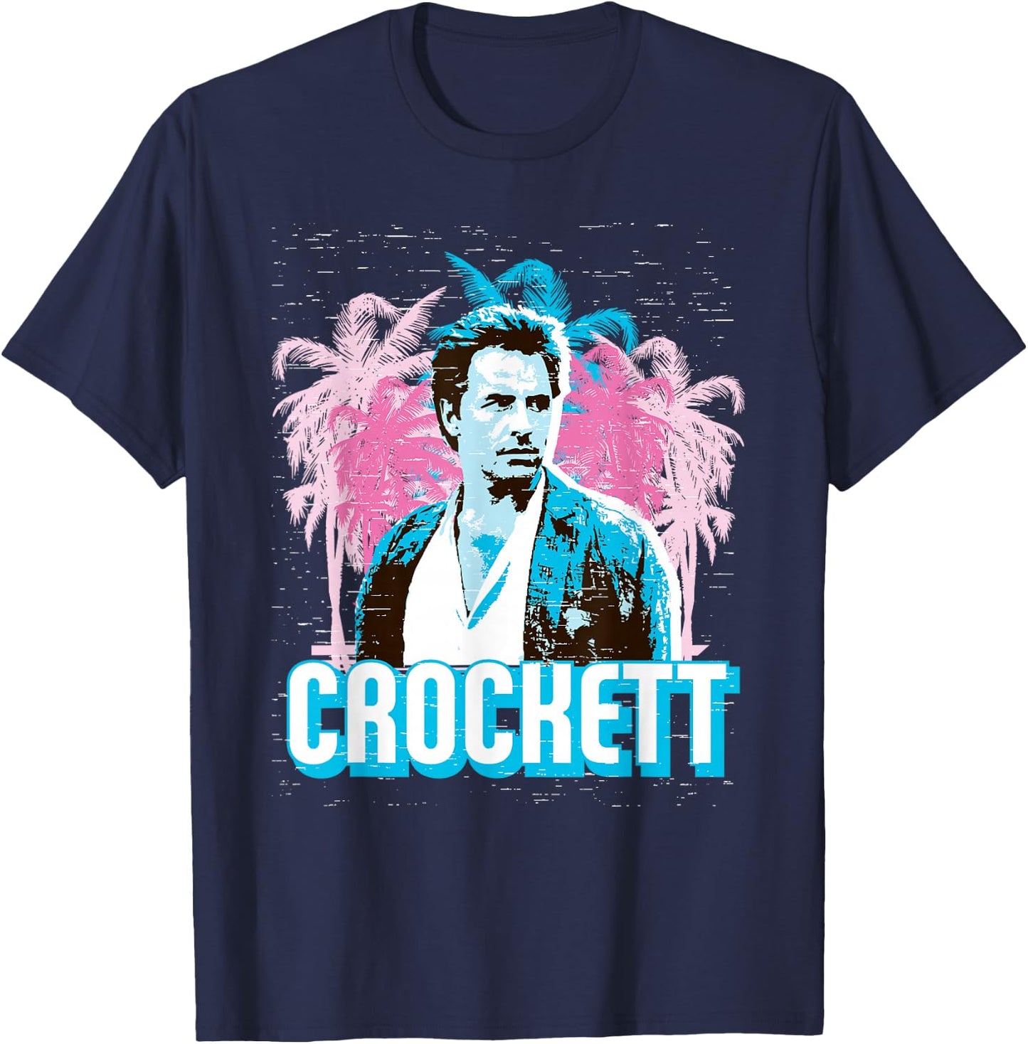 Miami Vice Crockett and Palm Tree Scenery T-Shirt - T-Shirt | Navy