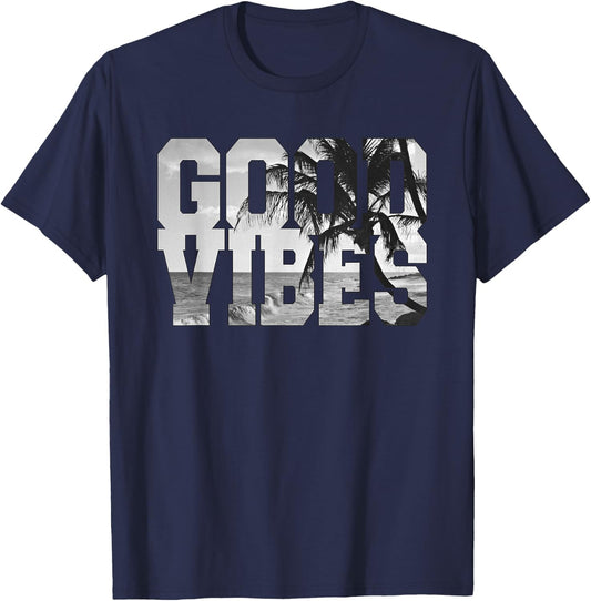 Good Vibes Beach T Shirt - Ocean - Summer - Palm Trees T-Shirt - T-Shirt | Navy