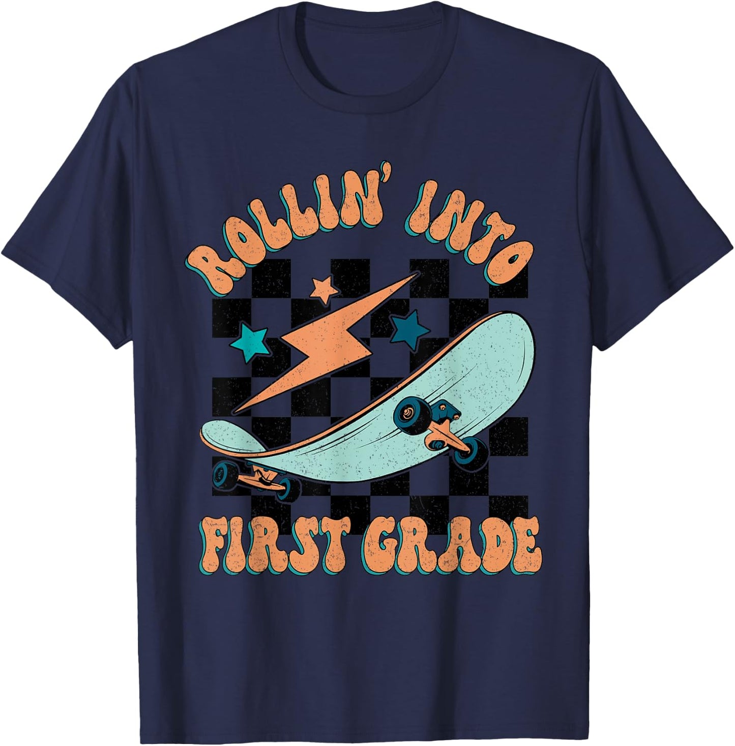 Rollin Into First Grade Skateboard Boy Back to School T-Shirt - T-Shirt | Navy