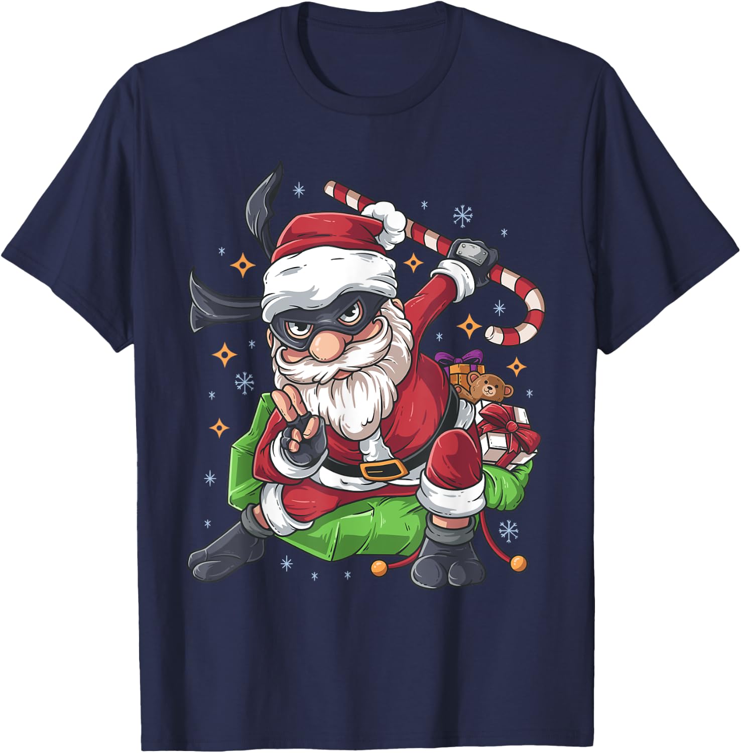 Ninja Santa Claus Candy Cane Funny Christmas Holiday T-Shirt - T-Shirt | Navy