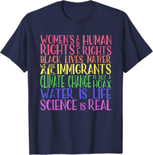 Political Protest Rainbow- Equality, Science and Justice T-Shirt - T-Shirt | Navy