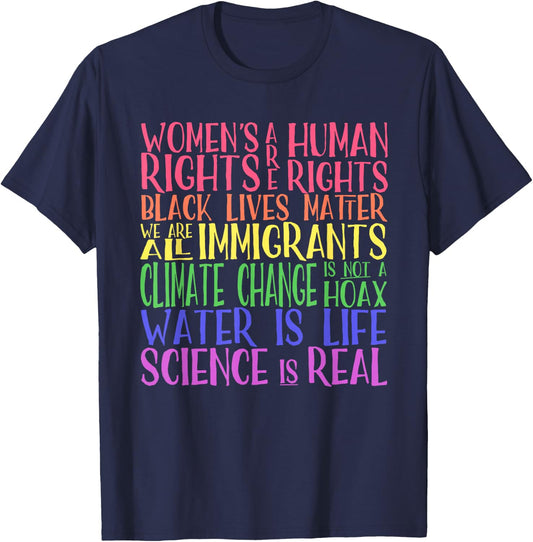 Political Protest Rainbow- Equality, Science and Justice T-Shirt - T-Shirt | Navy