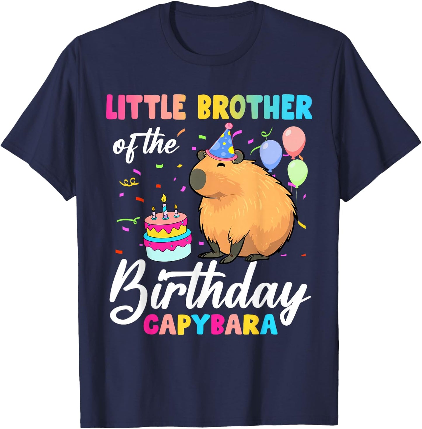 Little Brother Of The Birthday Capybara Girl Bday Party T-Shirt - T-Shirt | Navy