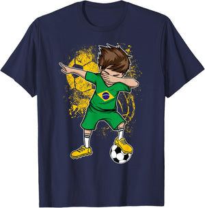 Dabbing Boy Brazil Soccer Shirt Jersey Brasil Football T-Shirt - T-Shirt | Navy
