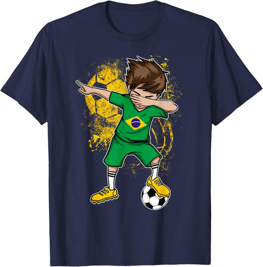 Dabbing Boy Brazil Soccer Shirt Jersey Brasil Football T-Shirt - T-Shirt | Navy