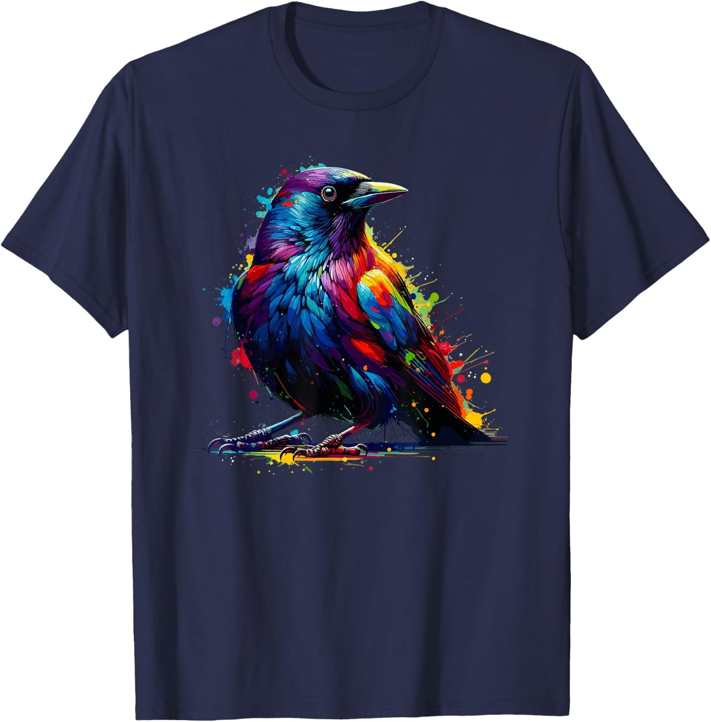Splash Art Common Blackbird Birdwatcher Birdwatching T-Shirt - T-Shirt | Navy