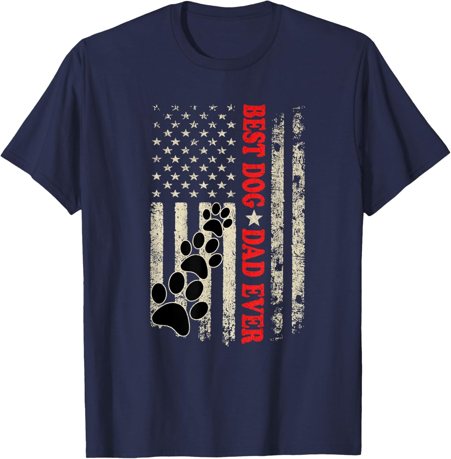 Funny Dad Fathers Day Dog Dad USA Flag T-Shirt - T-Shirt | Navy