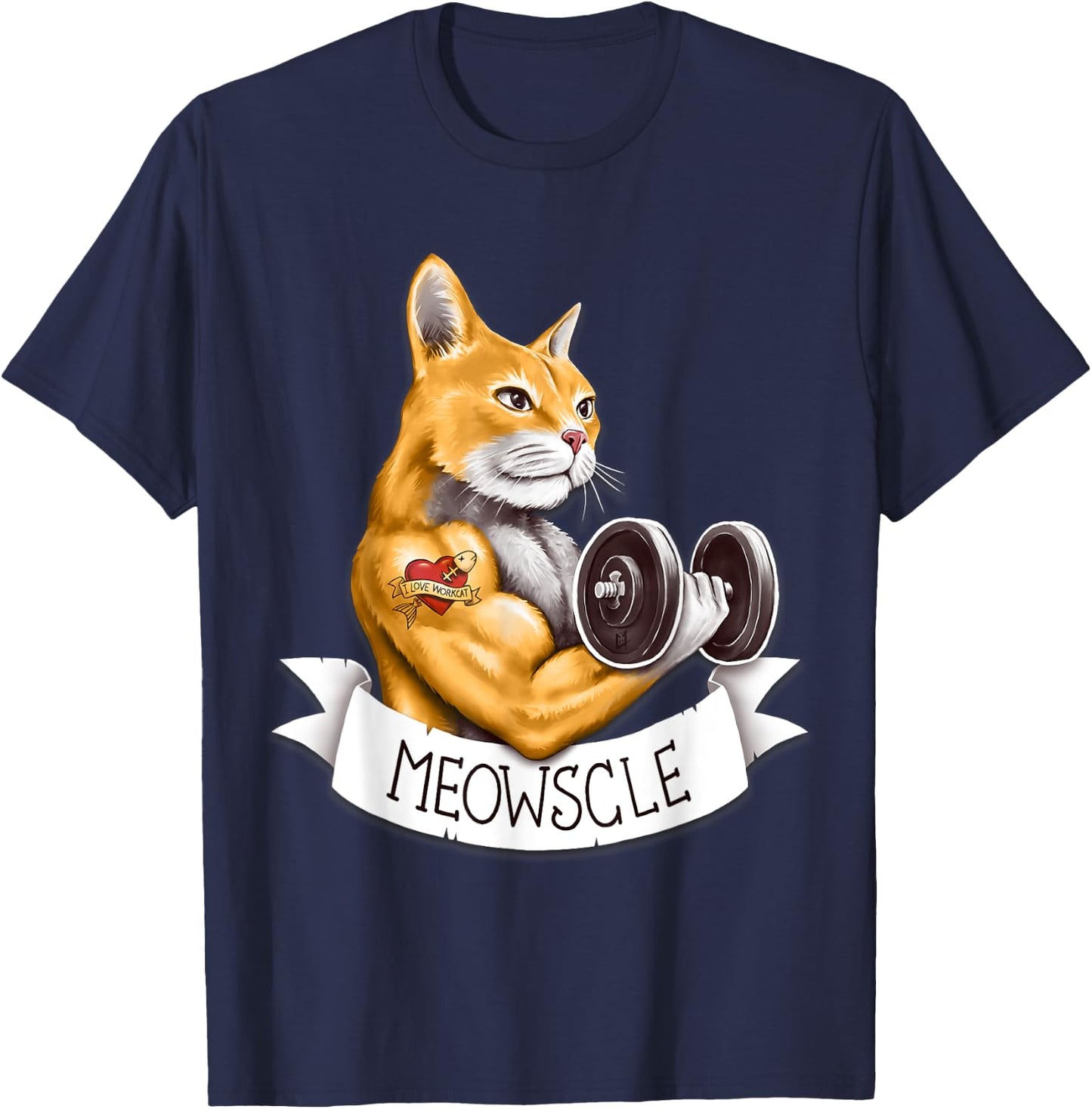 Meowscle Gym Workout Cat Pun Men Women Kids T-Shirt - T-Shirt | Navy