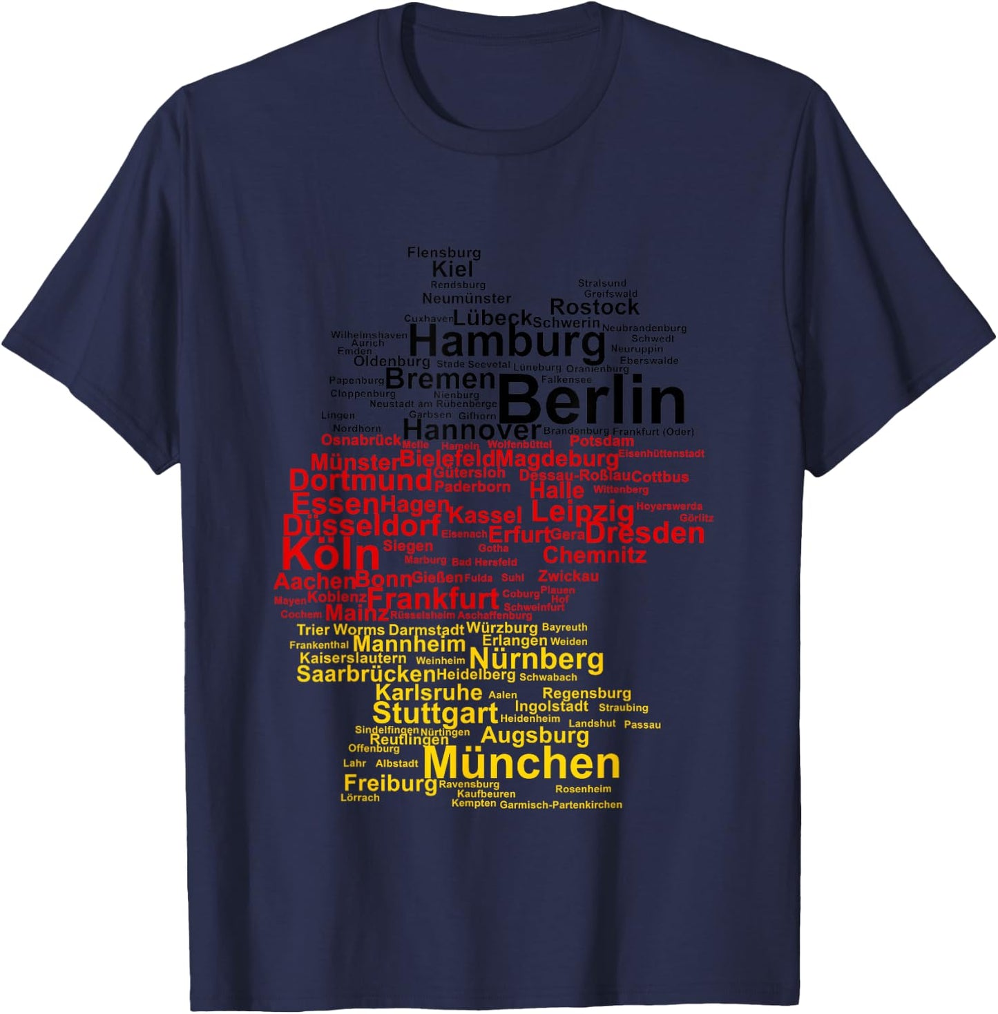 Germany Map Silhouette Towns Cities Flag Berlin Travel T-Shirt - T-Shirt | Navy