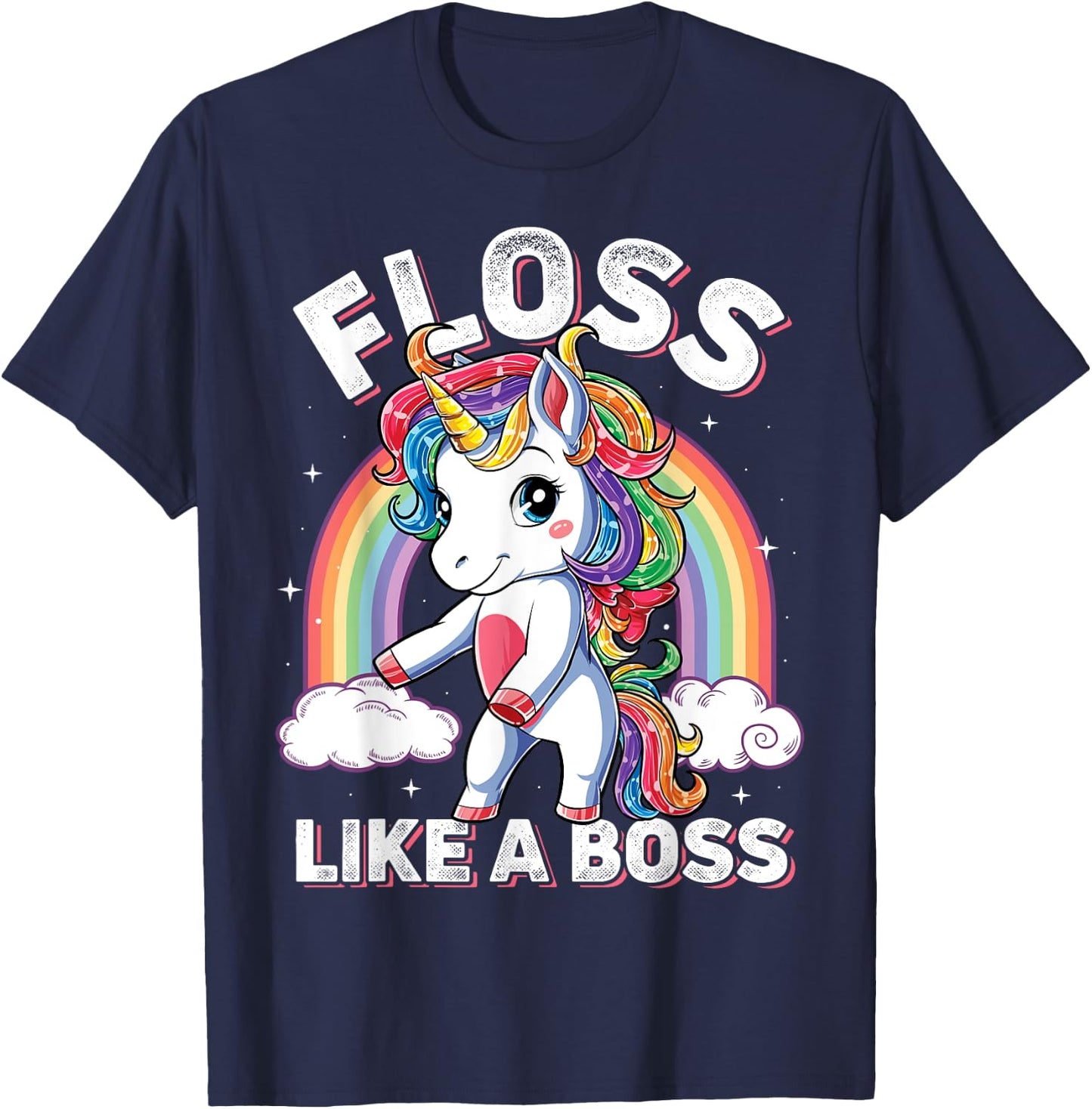 Unicorn Floss Like A Boss T shirt Girls Rainbow Flossing T-Shirt - T-Shirt | Navy