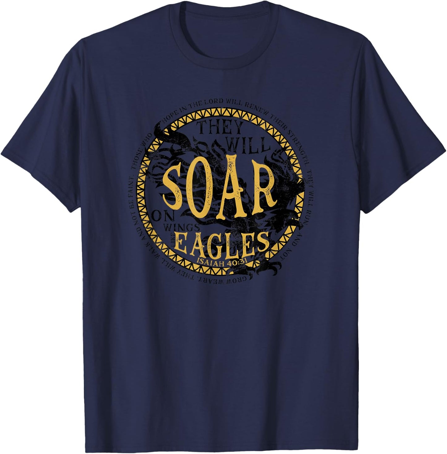 Soar on Wings Like Eagles Isaiah 40:31 Men's Christian T-Shirt - T-Shirt | Navy