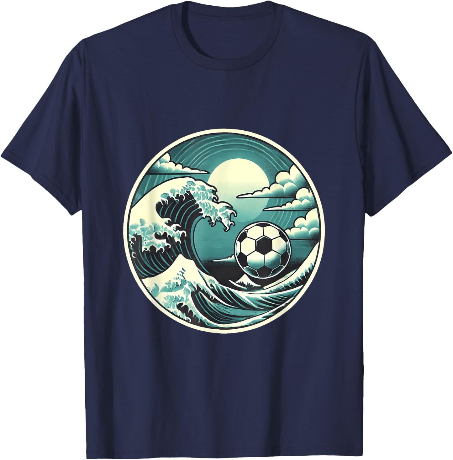 Great Wave with Soccer Ball Serene Sport Design T-Shirt - T-Shirt | Navy