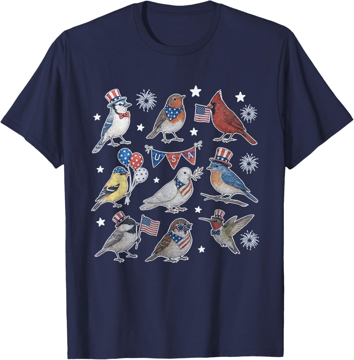 Funny Patriotic Songbirds of North America Field USA Flag T-Shirt - T-Shirt | Navy