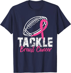 Tackle Breast Cancer Shirt Awareness Football Survivor Gift T-Shirt - T-Shirt | Navy