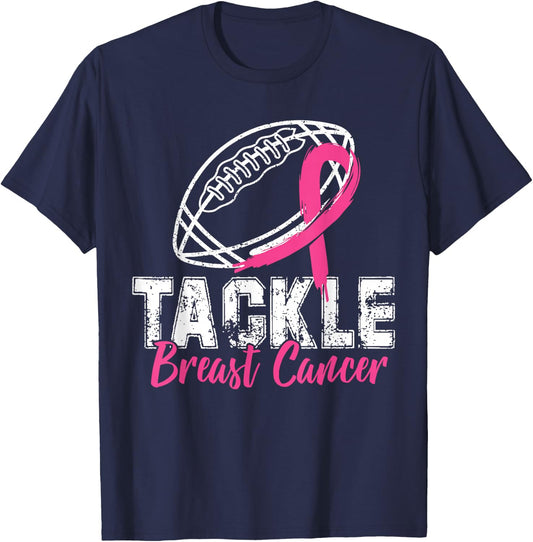 Tackle Breast Cancer Shirt Awareness Football Survivor Gift T-Shirt - T-Shirt | Navy