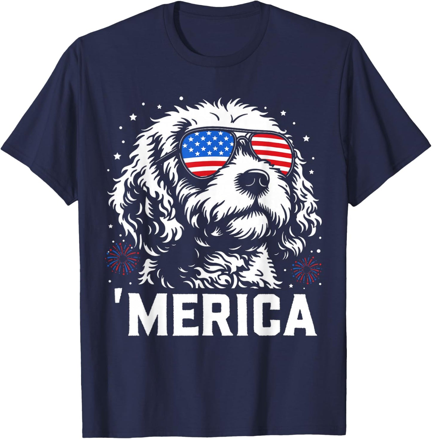 Patriotic Merica Cavapoo Dog US Flag 4th of July Dog Lover T-Shirt - T-Shirt | Navy