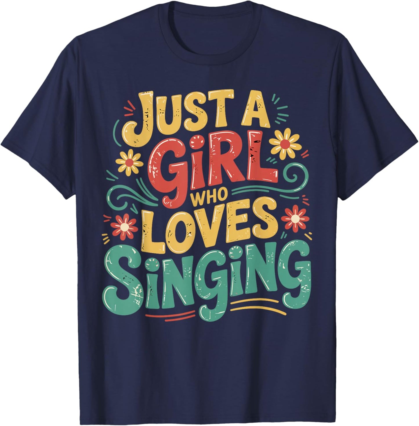 Just a Girl Who Loves Singing Vintage Music Gifts for Girls T-Shirt - T-Shirt | Navy