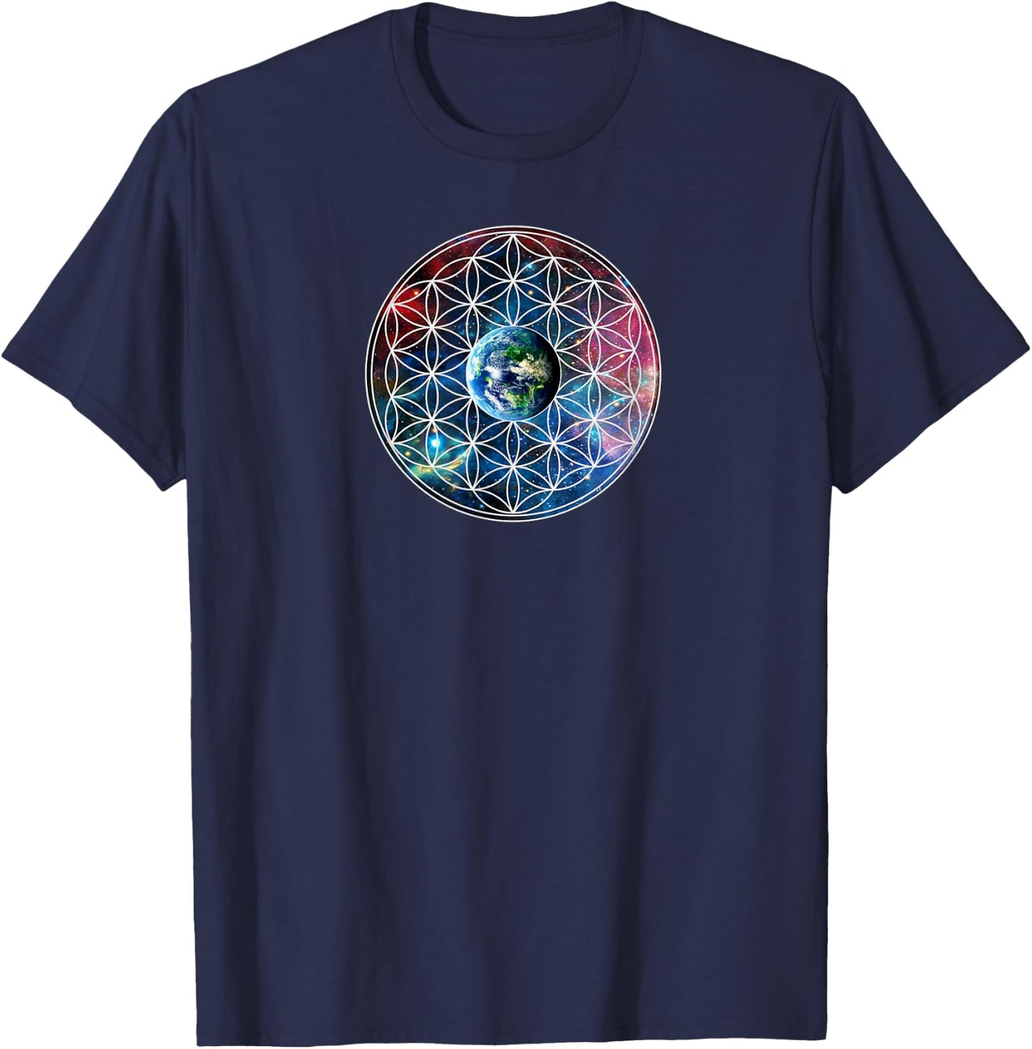 Earth with flower of life, sacred geometry, Yoga T-Shirt - T-Shirt | Navy