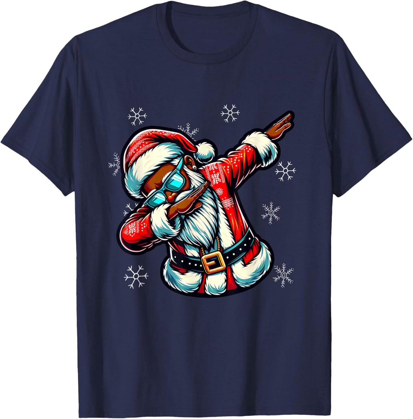 Black African American Christmas Dabbing Santa Claus PJ T-Shirt - T-Shirt | Navy