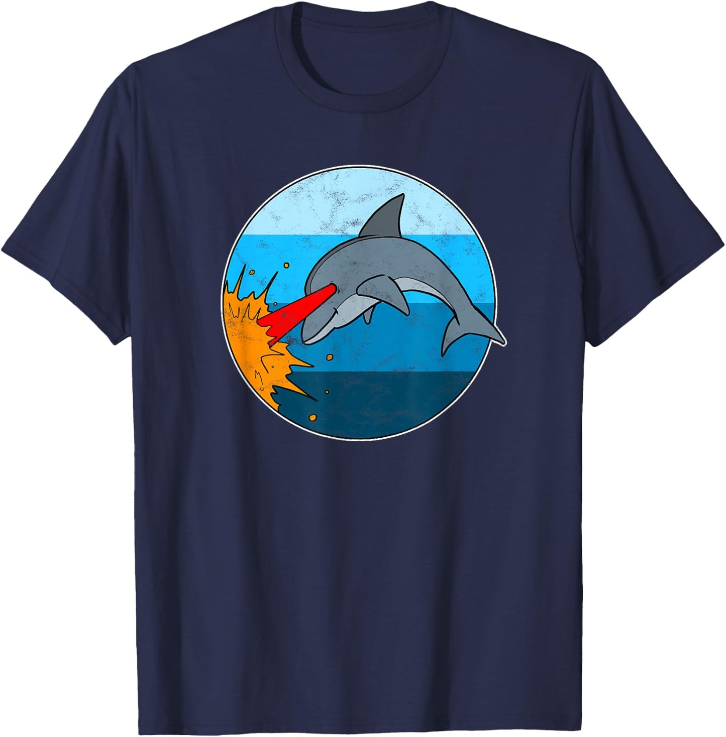 Retro Laser Dolphin Funny 80s Dolphin T-Shirt - T-Shirt | Navy