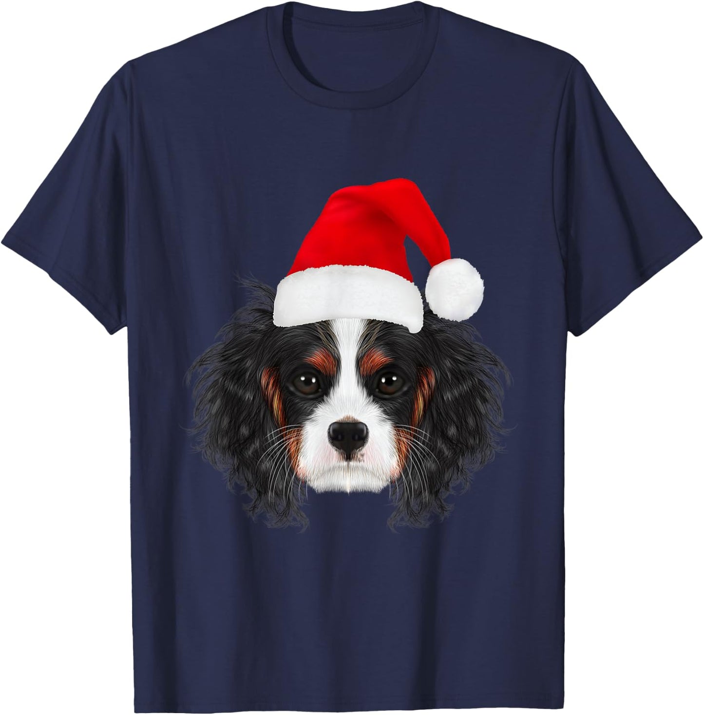 Cavalier King Charles Spaniel in Santa Hat Funny Christmas T-Shirt - T-Shirt | Navy