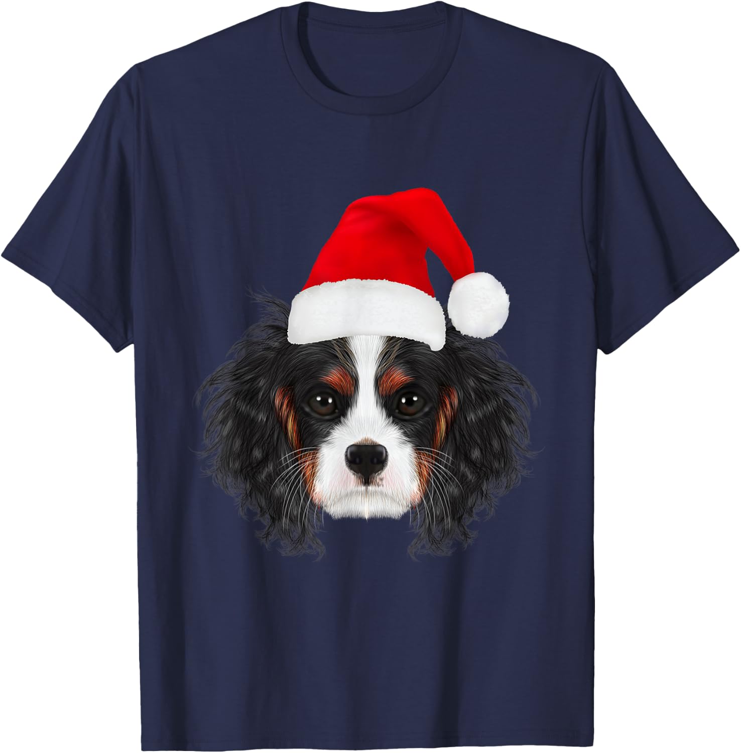 Cavalier King Charles Spaniel in Santa Hat Funny Christmas T-Shirt - T-Shirt | Navy